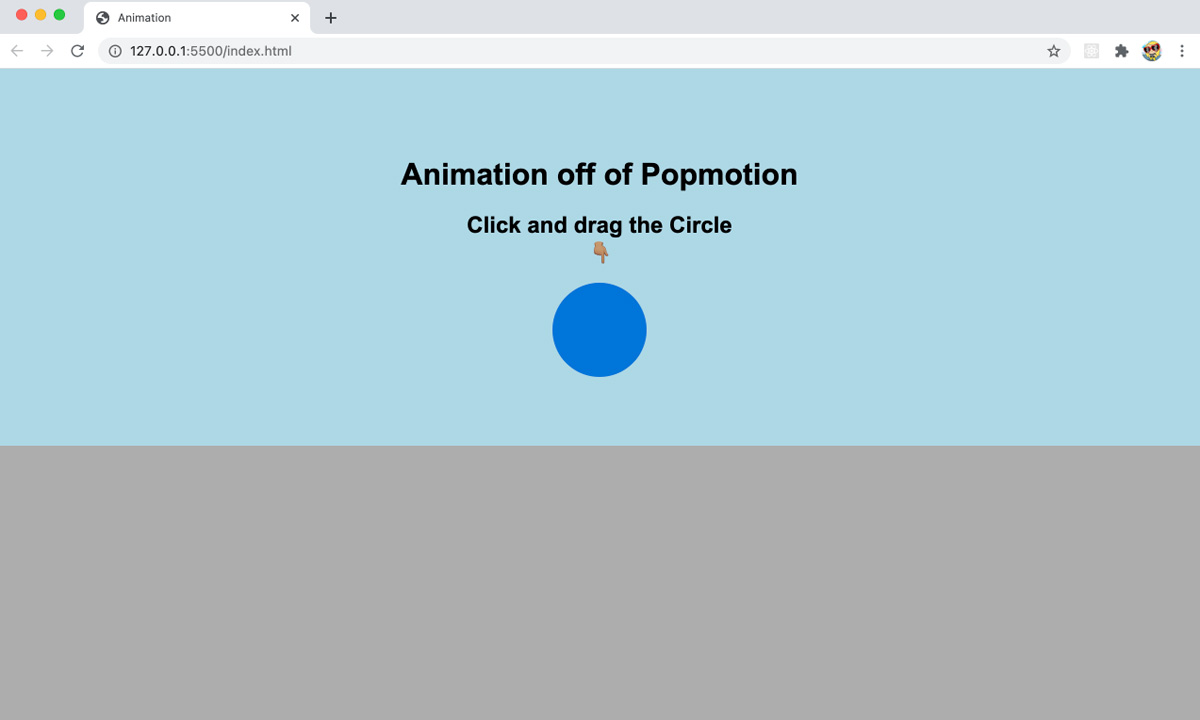 desktop screenshot of website with integrated 'popmotion animation'